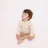 Biokatoen kindershirt met lange mouwen - Taupe gestreept